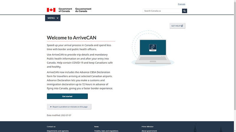 Accédez au site ArriveCan